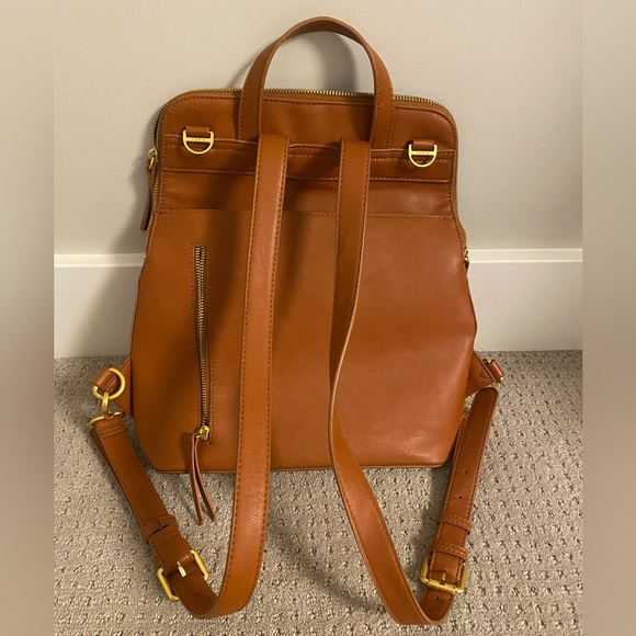 Fawn Design Tan Leather Backpack Diaper Bag. Lightly used - Picture 2 of 5